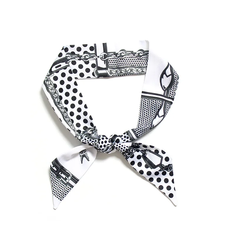 2022 Skinny Silk Scarf Women Luxury Brand Hair Band Plaid Dot Chain Head Scarf Long Ribbon Foulard Wrap Handle Bag Scarves