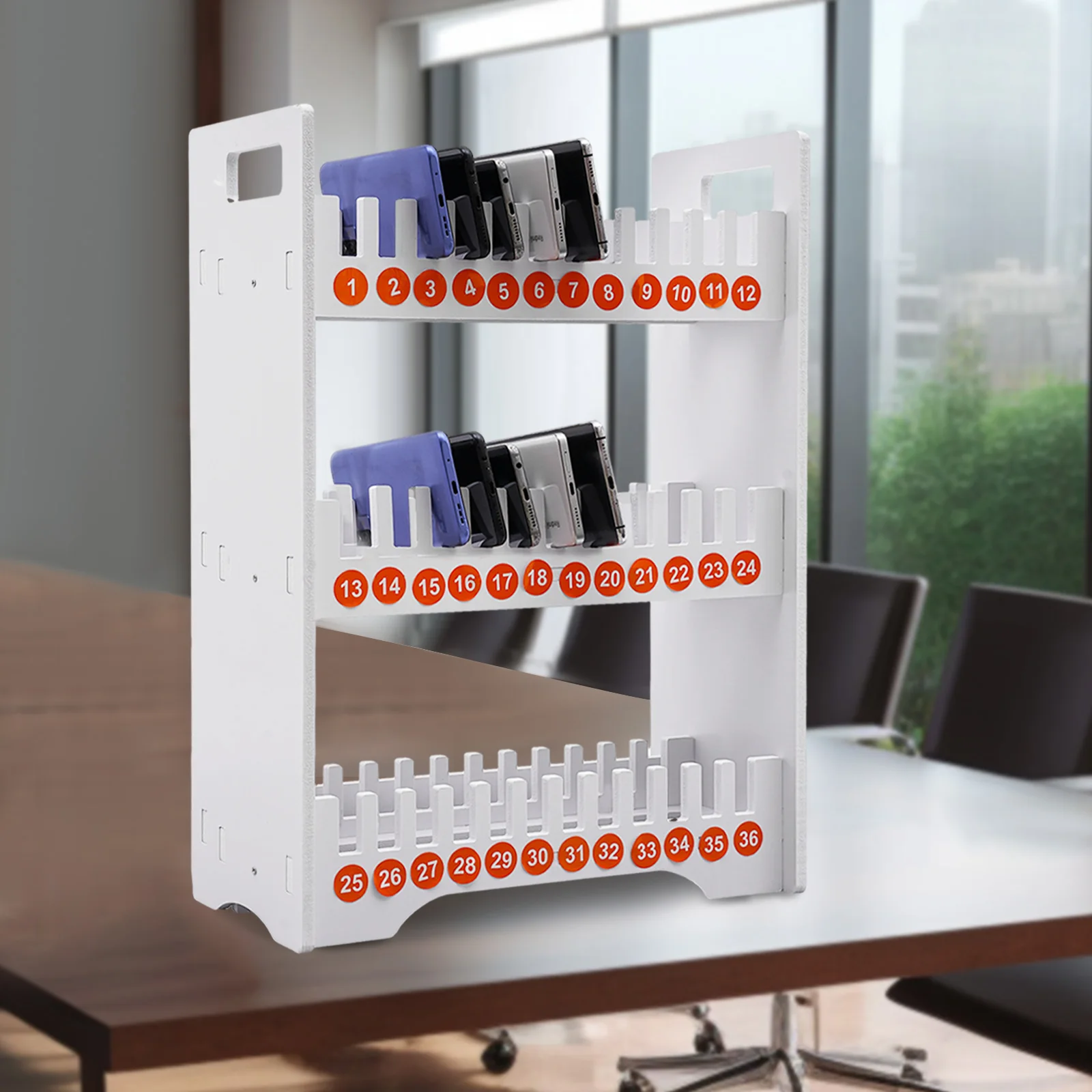 60*20*7 سنتيمتر/23.6*7.9*2.8in 36 فتحات مستطيلة بيضاء PVC الحائط هاتف محمول خزانة سطح المكتب للفصول الدراسية المدرسية