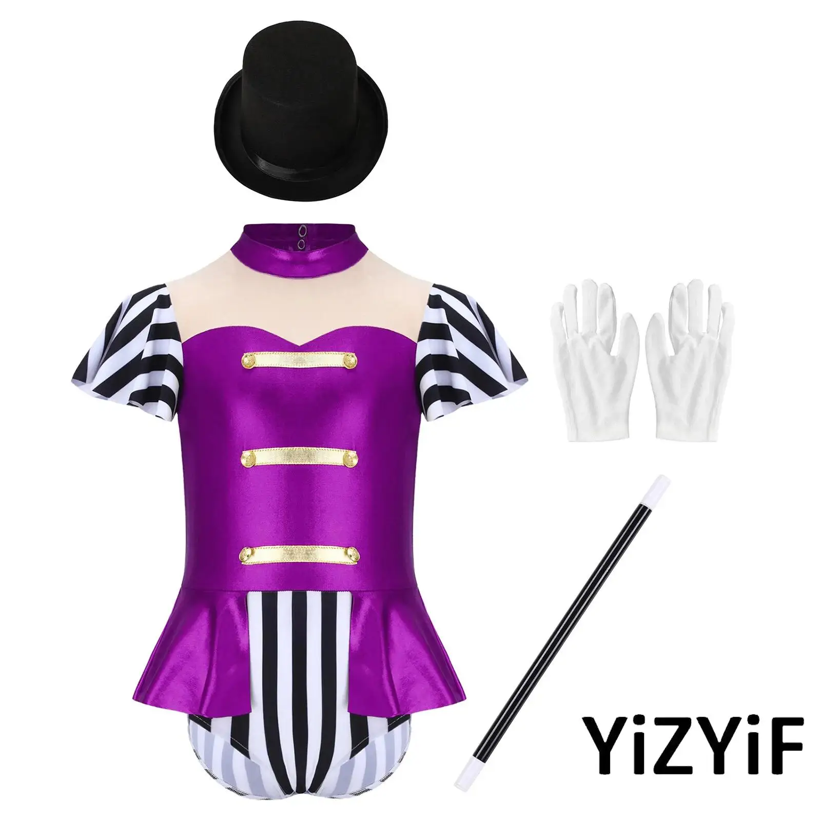

Complete Ringmaster Costume Set for Girls with Metallic Jumpsuit And Matching Accessories for Circus Themed Performances