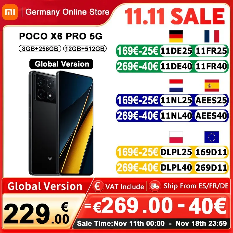 Global Version Xiaomi POCO X6 Pro 5G MTK Dimensity 8300-Ultra 67W Turbo Charging 64MP Triple Camera OIS 120Hz AMOLED 5100mAh