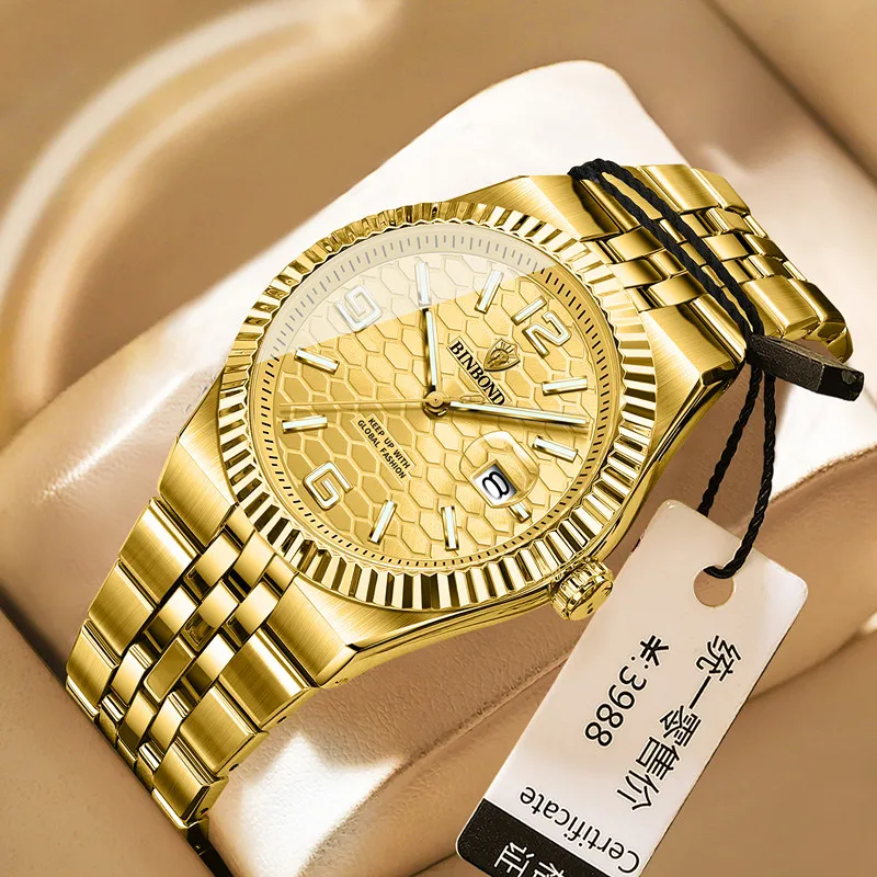 BINBOND ใหม่ 8181 หรูหราธุรกิจแฟชั่นผู้ชายนาฬิกาควอตซ์กันน้ํา Night Light ปฏิทิน Casual ผู้ชายนาฬิกาควอตซ์ 2025
