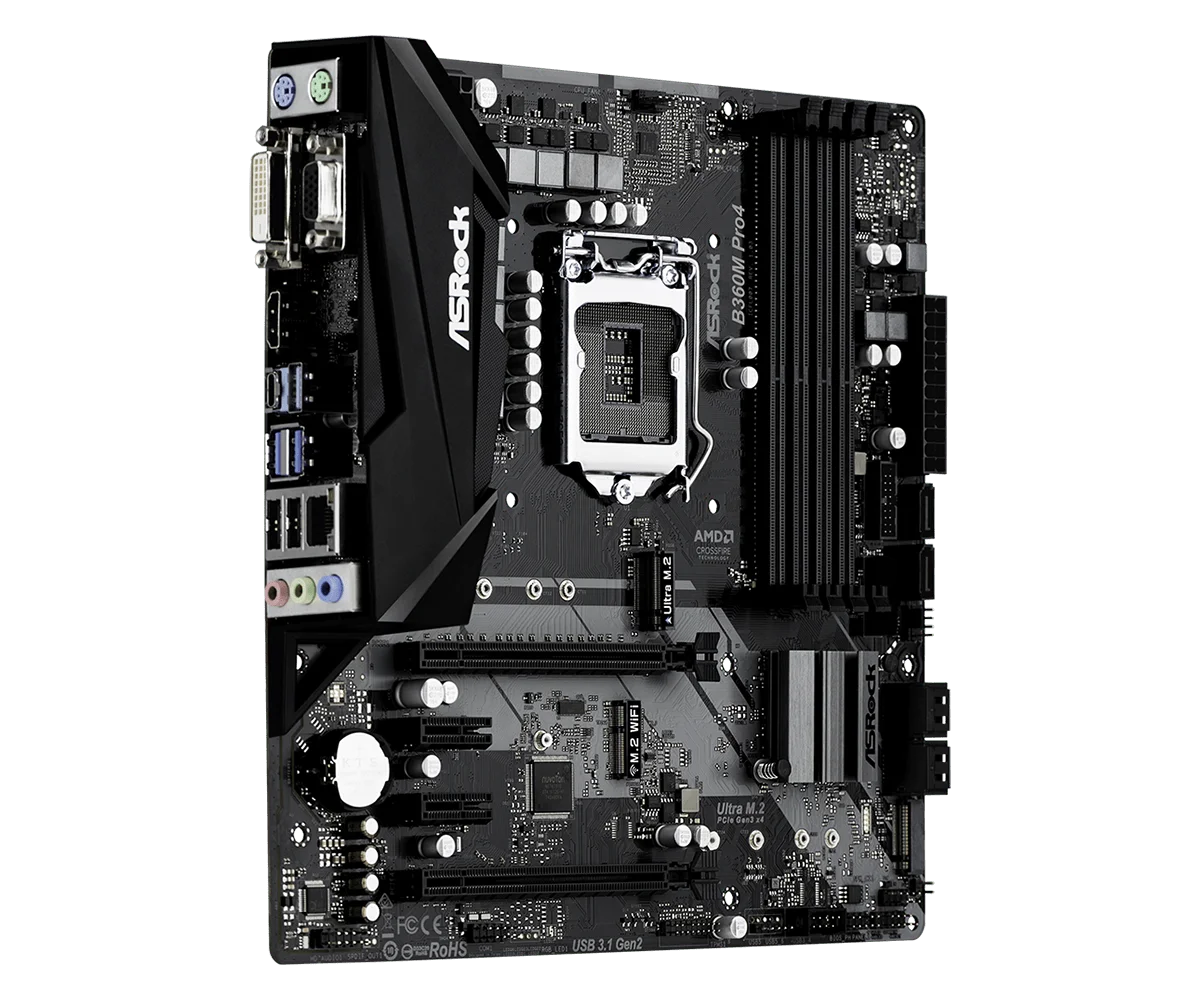 اللوحة الأم Asrock B360M Pro4 مقبس Intel B360 1151 DDR4 2666 128GB Ultra M.2 Micro ATX تدعم i7-9700 i5-9400F i5-8500 وحدة المعالجة المركزية