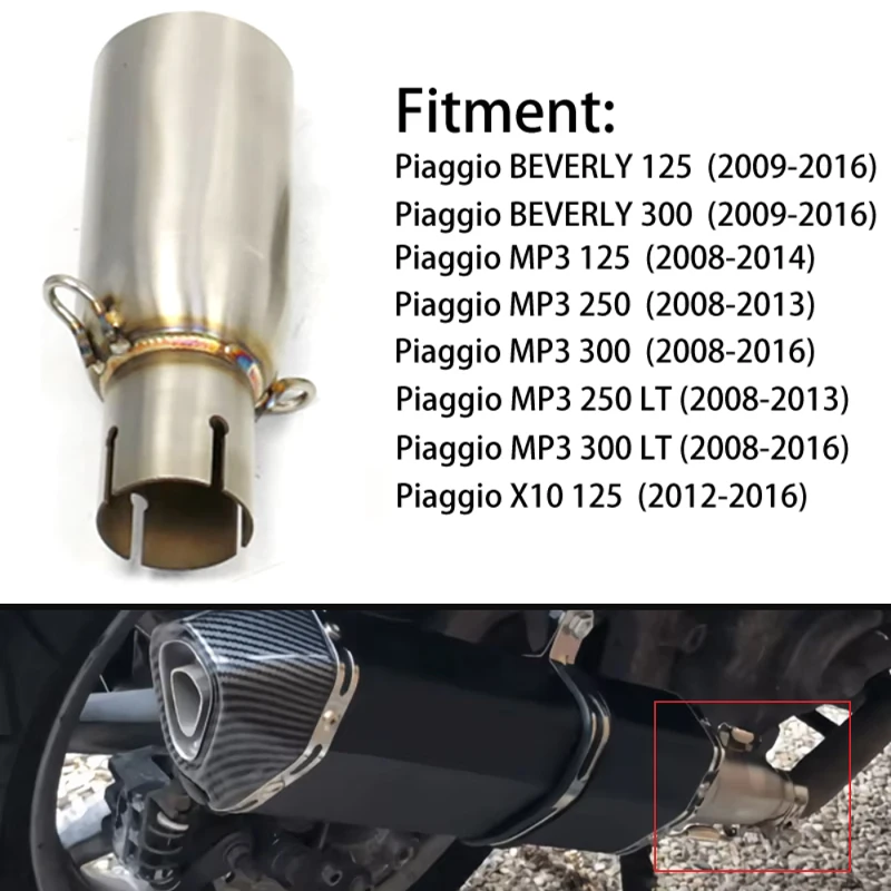 For 2008-2016 Piaggio BEVERLY 125 300 MP3 250 LT X10 Motorcycle Exhaust Middle Link Connect Pipe Muffler Tube Slip On