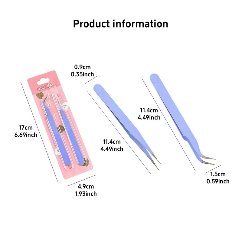 Set 2 buah Pinset Baja tahan karat standar tepat warna Macaron runcing & melengkung untuk stiker pita rumah DIY seni F7698