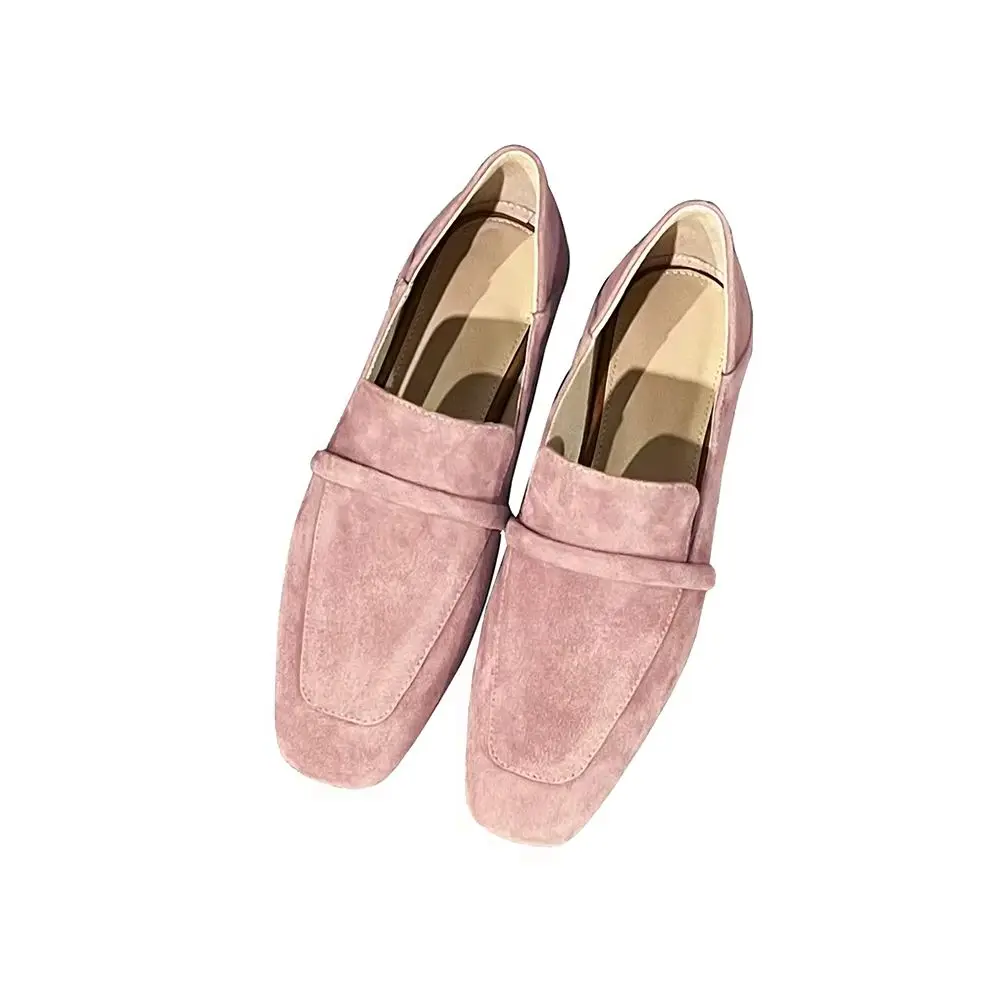Women Flats Spring Autumn Mules Korea Style Simple Shoes Size 44 Cowhide Square ToeSlip On Loafers Women Shoe Without Heel 1 CM