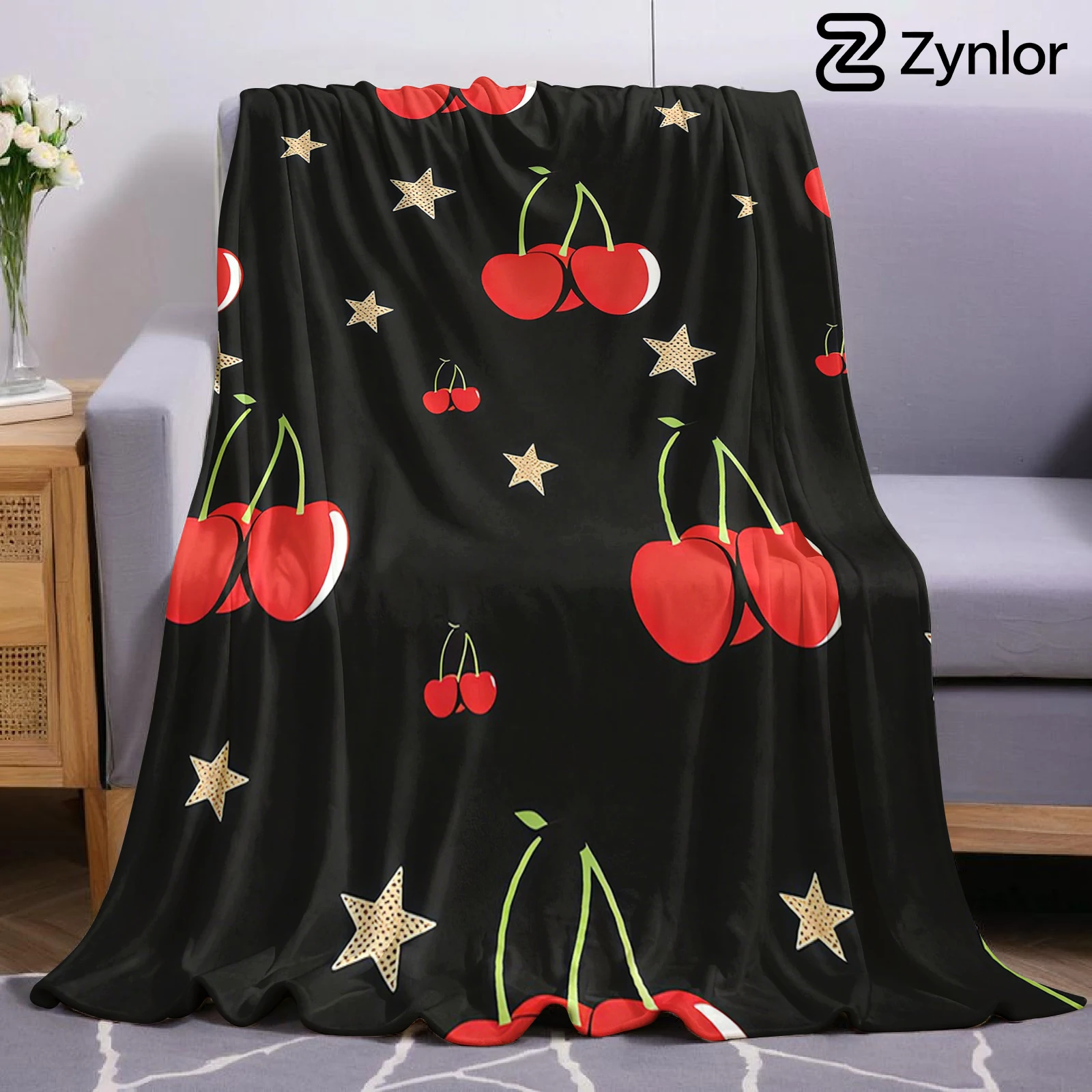 Cherry Star Halloween Flannel Fleece Blanket Fluffy Warm Cozy Throw for Sofa Bedroom Home Holiday Decoration Gift