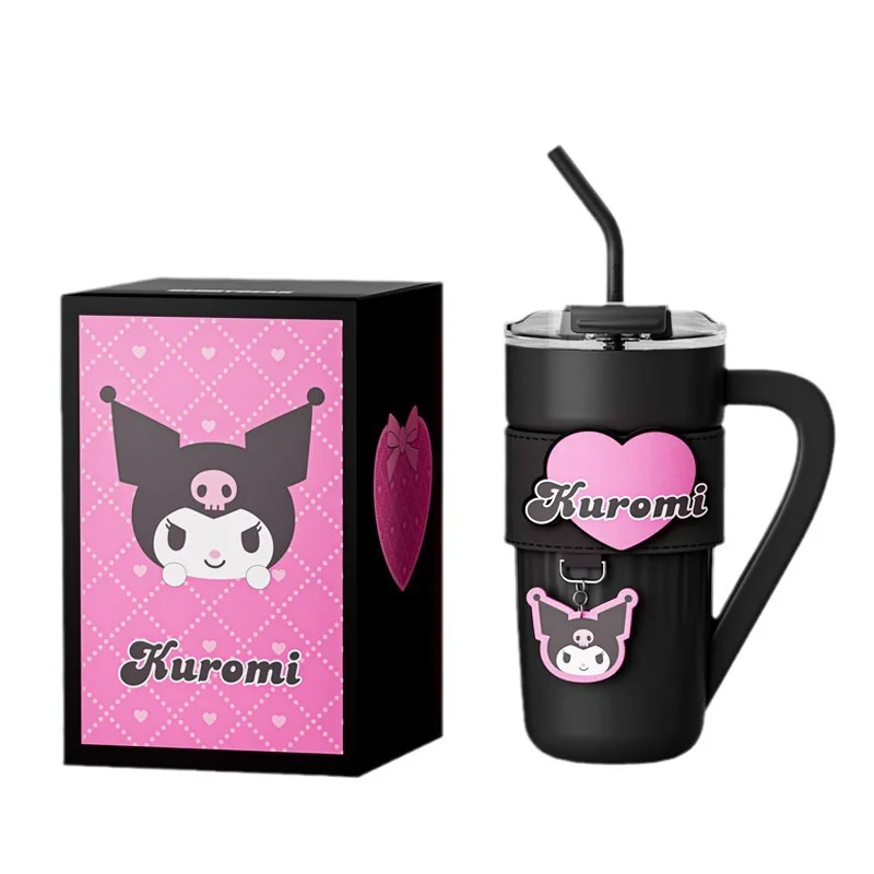 

Портативный Sanrio Kuromi Hello Kitty, 1200 мл, большой емкости, термос с героями мультфильмов, емкость, чайник, соломенные чашки для воды, подарок