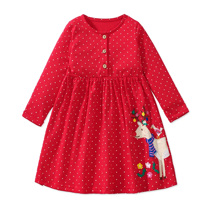 

Jumping Meters 2-7T Girls Dresses With Dots Animals Applique Party Baby Princess Clothes Birthday Dress Kids Costume Frocks