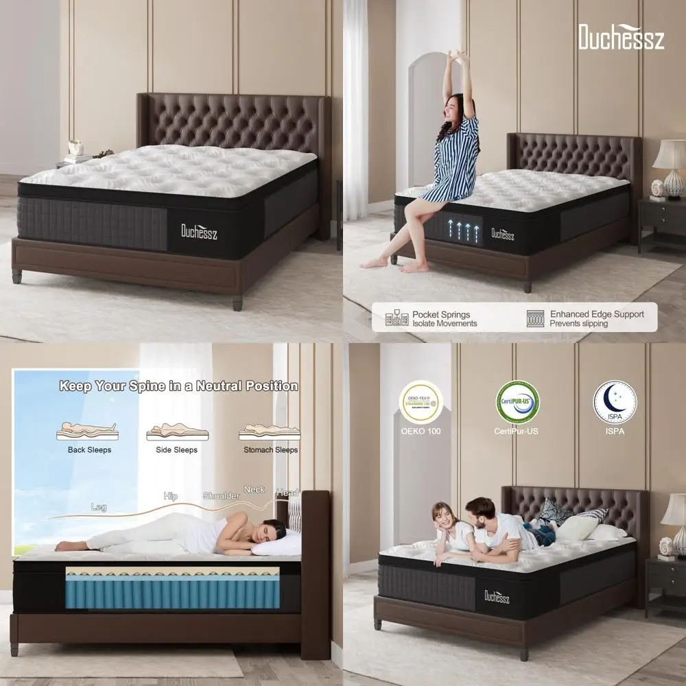 Hybrid 10 Inch Eurotop Mattress with Gel Memory Foam and Pocketed Coils for Enhanced Breathability and Motion Isolation