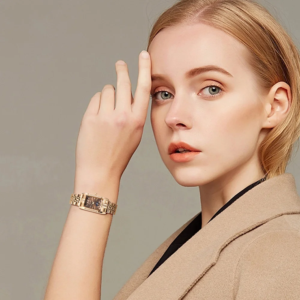 SKMEI Orologi stile romantico Orologi da polso da donna Orologio da donna con cinturino in acciaio inossidabile al quarzo impermeabile con eleganza alla moda