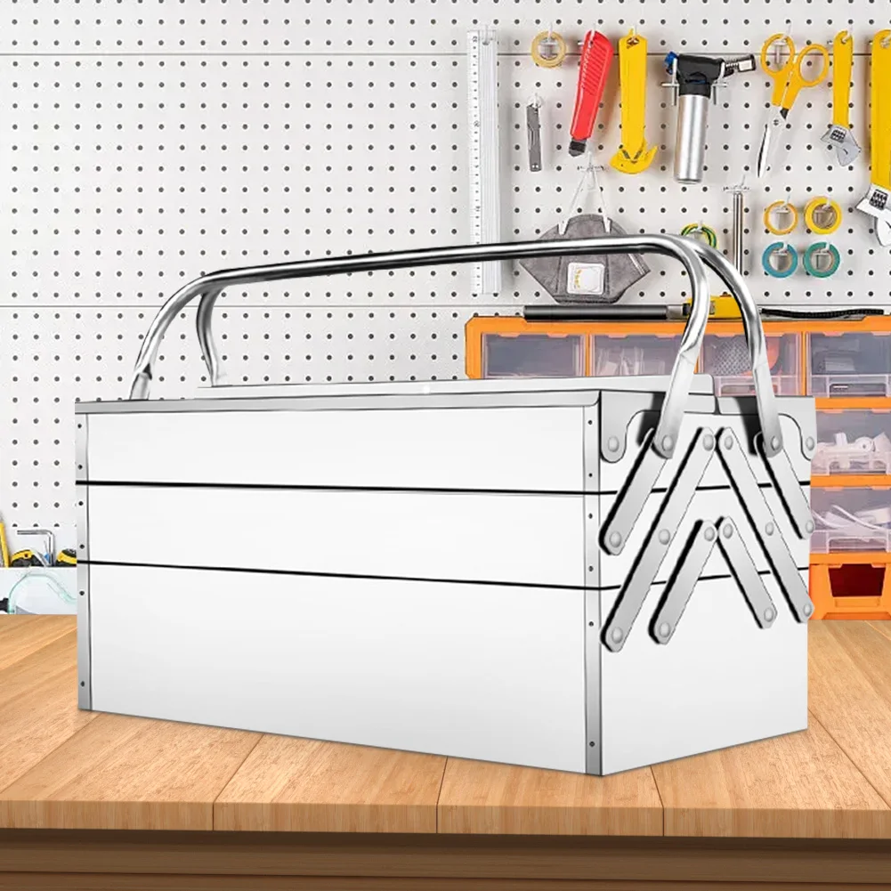 

Stainless Steel Foldable Tool Box Cantilever Tool Box Organizer 3 Level and 5 Retractable Tray Compact Organizer for Auto Repair