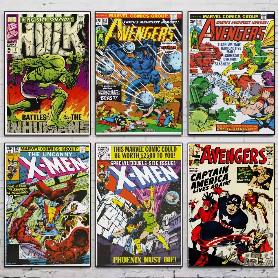 Peinture décorative de Super héros Marvel rétro, affiche d'art Spider Man, Film Mural américain, décoration murale pour chambre d'enfant, impression