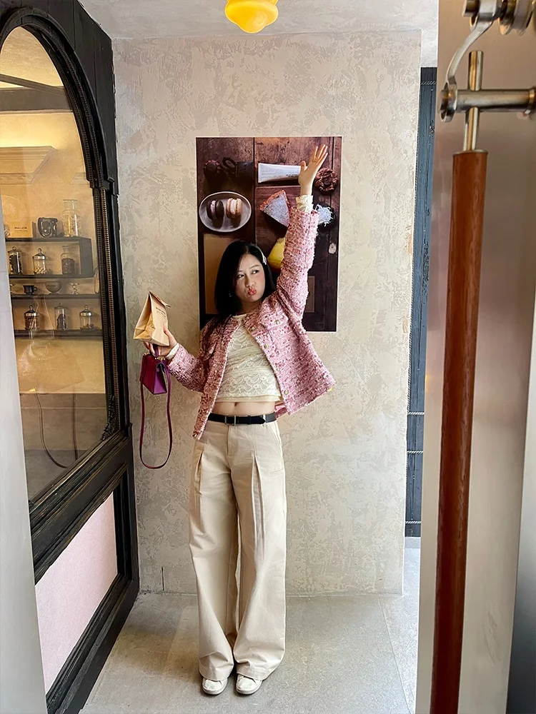 

Heidy Korean Style Casual Pants Low Waist Straight Leg Pure Cotton Wide Leg Pants Cool Girl Fashion Commute Wind Ladies Pants