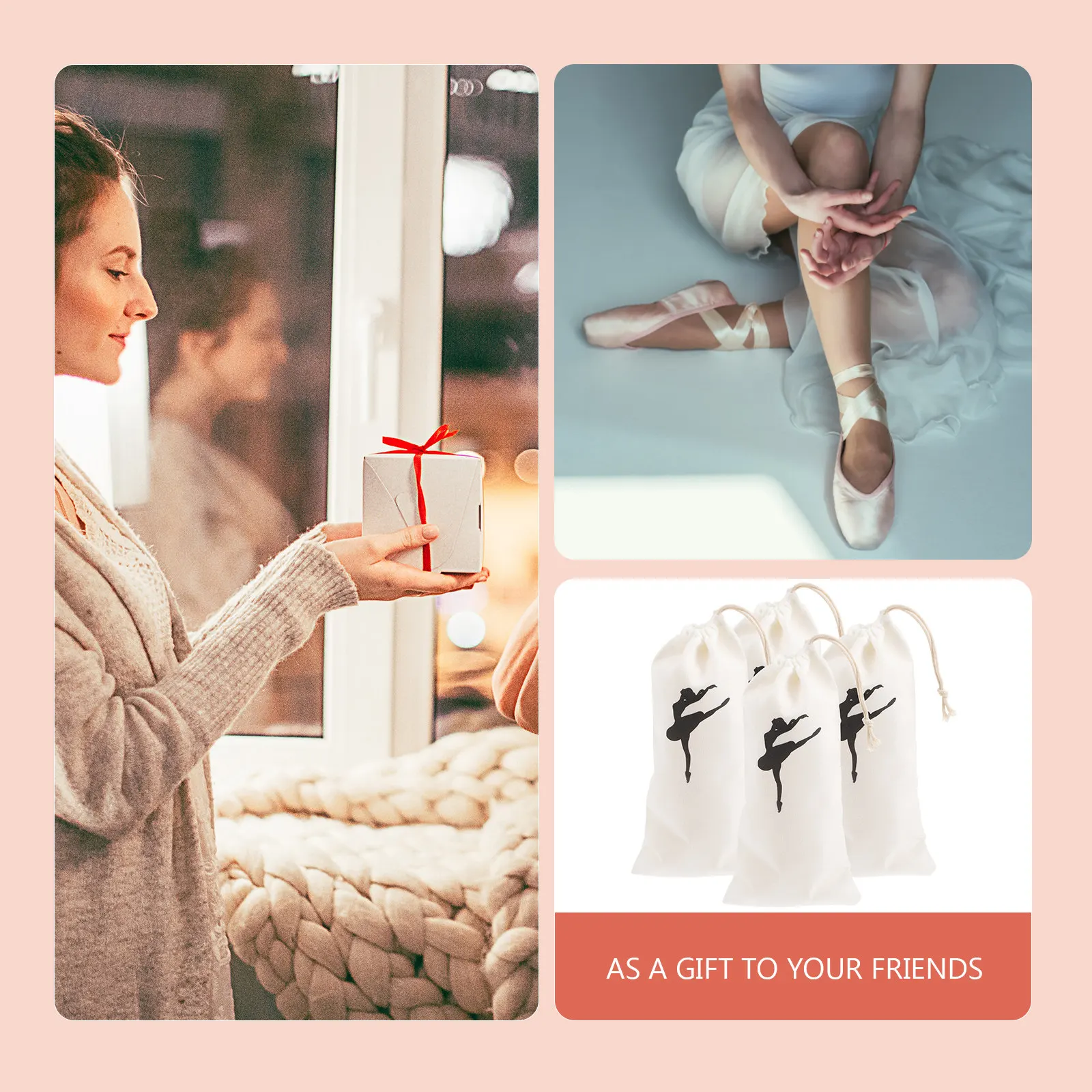

4Pcs Canvas Dance Shoe Bags Pointe Shoe Large Drawstring Basket Ballet Shoes Organizer Pouch Ballet Bags Pointe Shoes Pouches