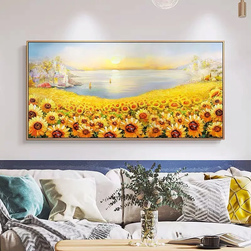 

Abstract Blooming Sunflower Landscape Hand Painted Oil Painting Yellow Flower Palette Knife Painting Wall Art Large Wall Decor