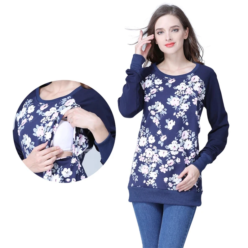 

Nursing Sweater Autumn Winter Pregnant Women Clothes T-Shirts Cotton Maternity Tops Loose Printing Breastfeeding Clothes Hoodies