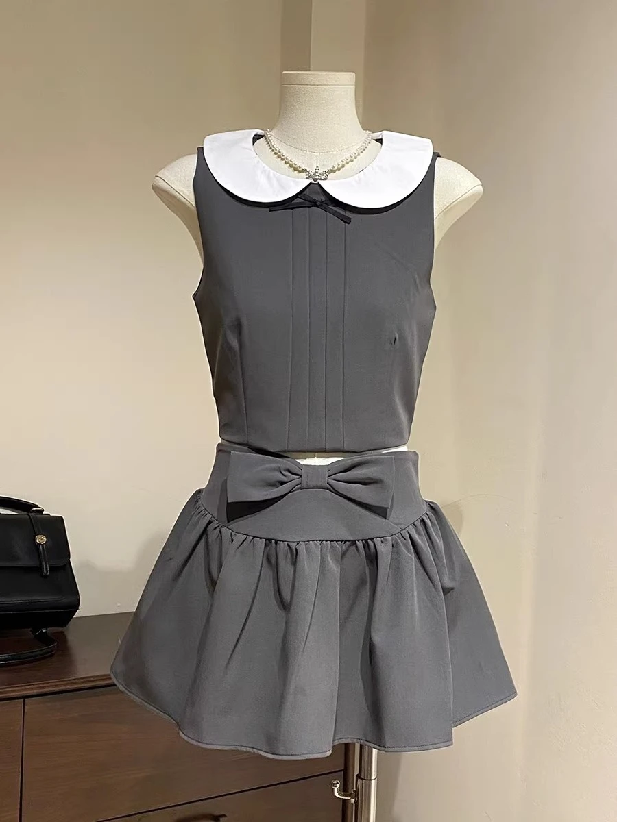 Summer Japanese Sweet Kawaii Elegant 2 Piece Set Women Y2k Bow Design Vintage Harajuku Suit Female Chic Korean Popular Clothes image 3