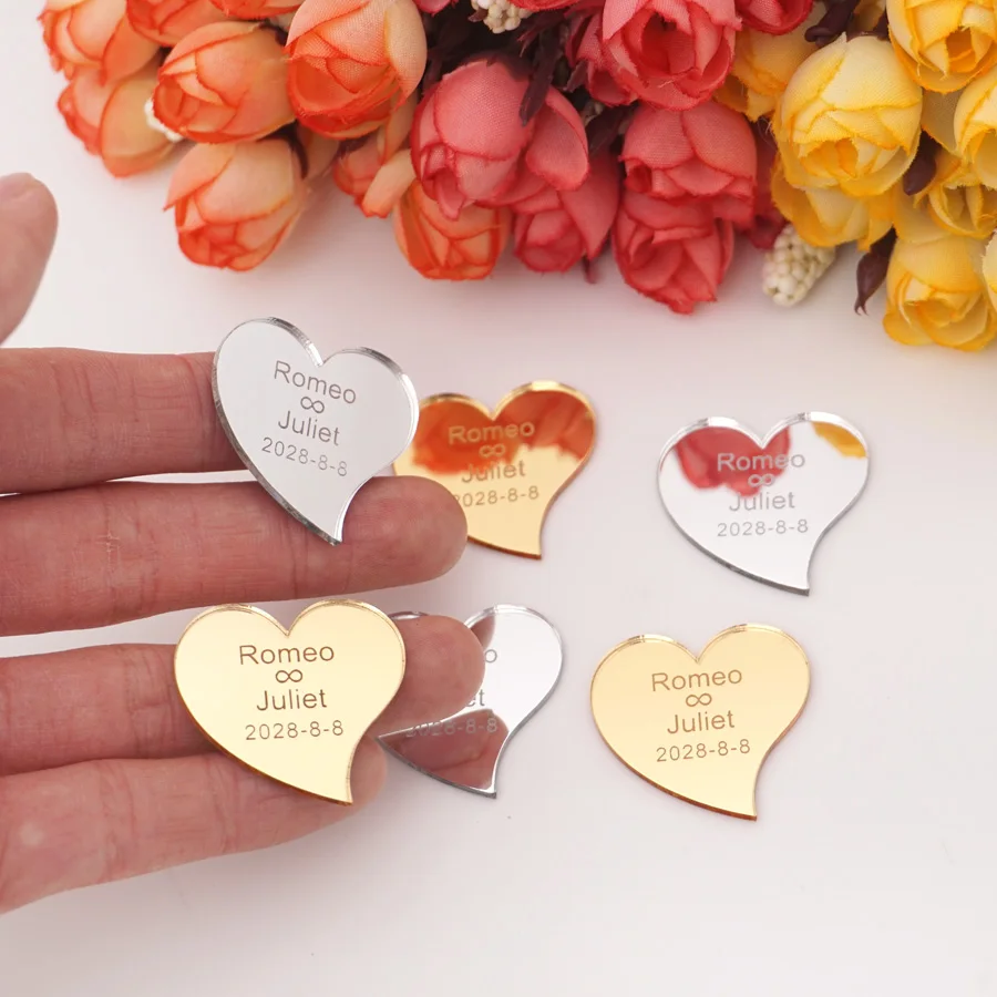 30szt Cute Hearts Shape Personalized Name Date Party Gift Home Decoration Acrylic Mirror Sticker Spersonalizowany wystrój pielenia