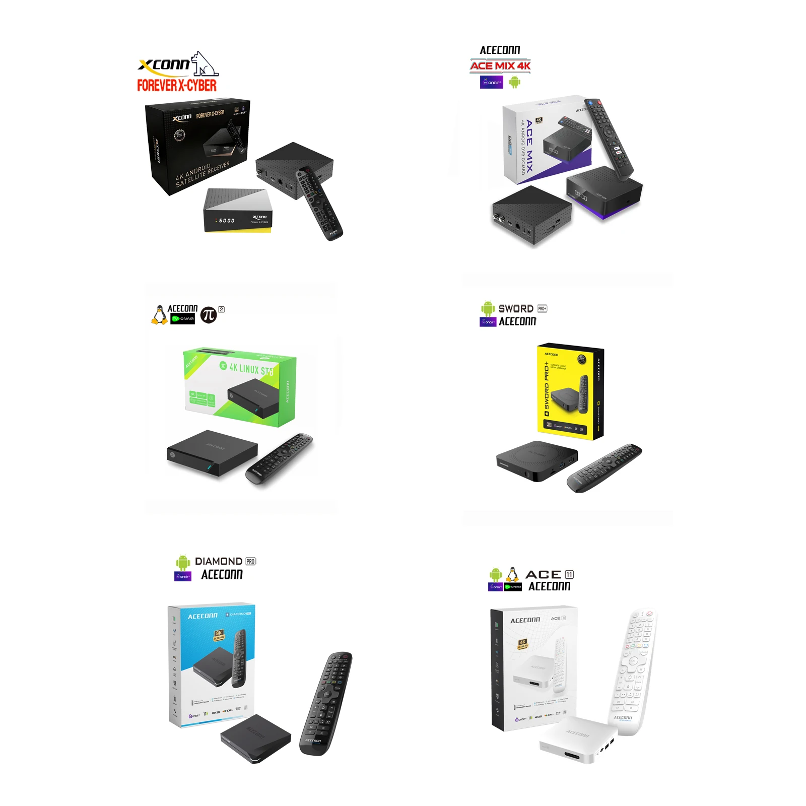 XCONN FOREVER X-CYBER/ACEMIX/Pi2/ACE14 pro/Sword pro+ 4K HD TVONAIR3 Super box IPTV TV Box Android/Linux Box