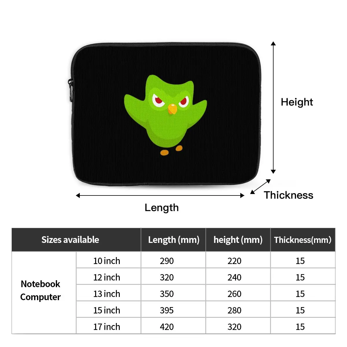 Duolingo Owl Duo Notebook Laptop Bag Case Pouch 10 12 13 15 17 Inch For Macbook Air Pro Tablet Shockproof Case Bag