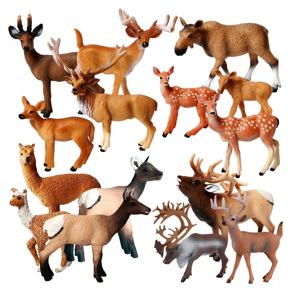 Toy Animals Figures Christmas Reindeer Elk Sika Deer Antelope Animal Figurines Action Figure Children Toy Kids Gifts Decoration