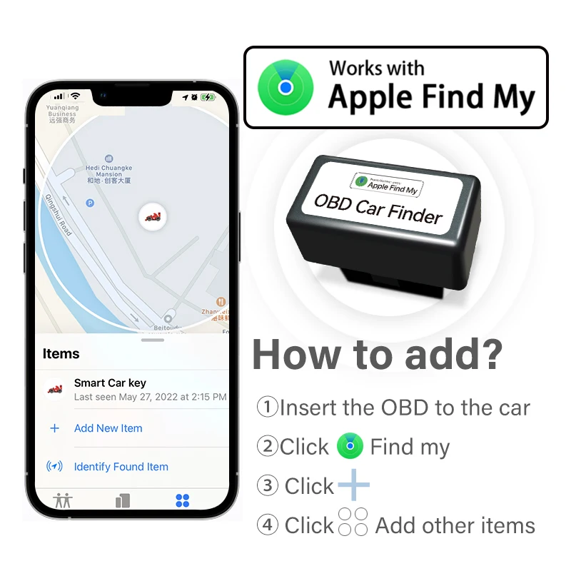 Traceur GPS sans fil certifié MFi, Compatible OBD, détecteur de voiture, application IOS pour suivi de la vue, navigation de la localisation de la voiture, Apple iPhone iPad