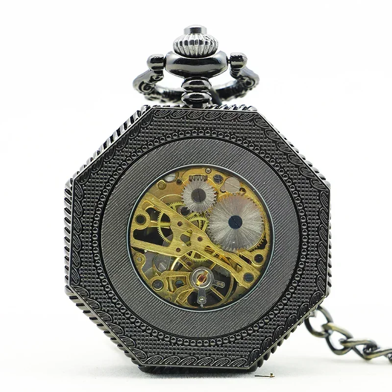 คําHexagon Mechanicalนาฬิกาพ็อกเก็ตนาฬิกาHollow Steel CollectionโบราณVINTAGE Steampunk Hand WINDนาฬิกาสร้อยข้อมือจี้ของขวัญ