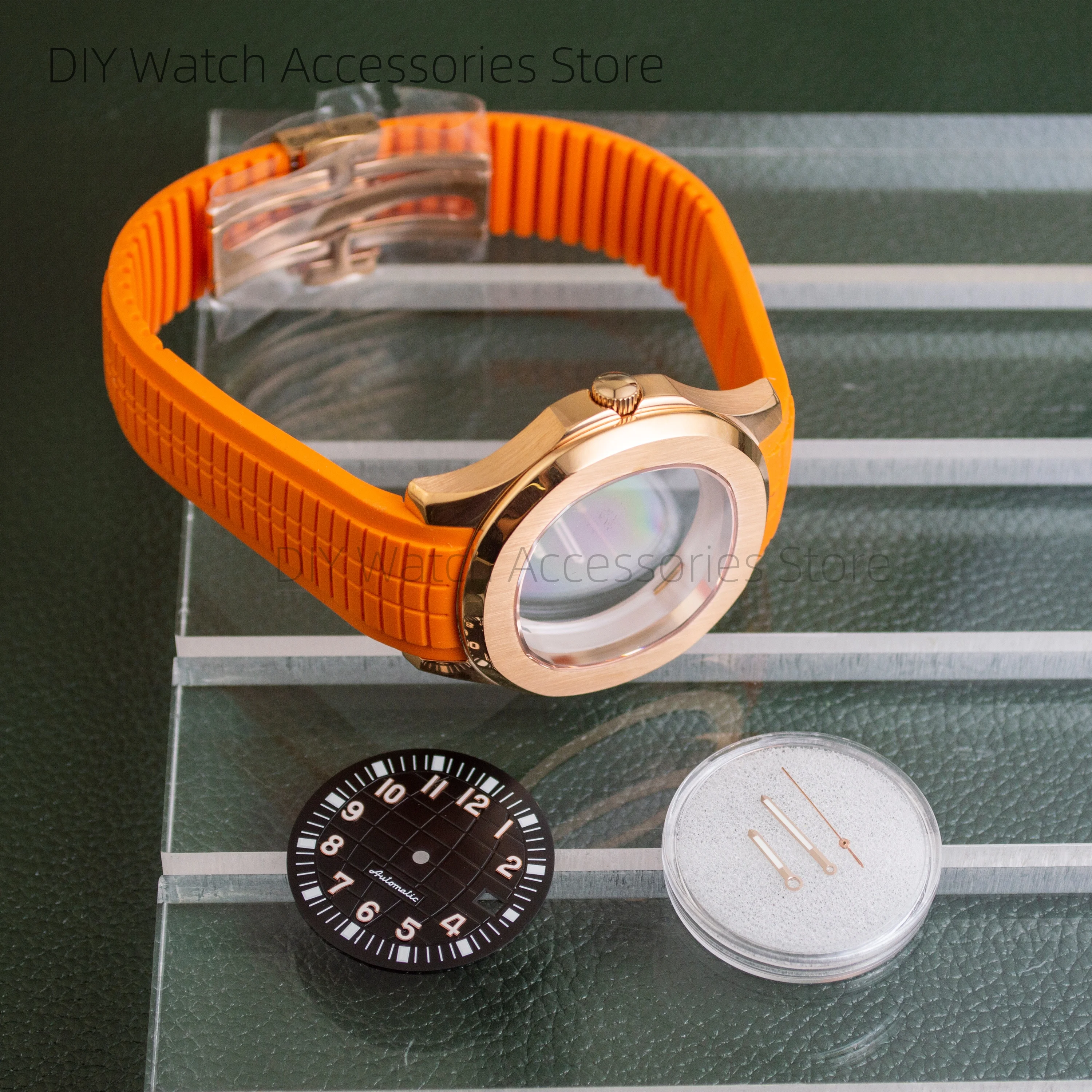 

42mm NH35 Case Rubber Strap Luminous Dial Hands Watch Parts Accessories for AQUANAUT Nautilus Automatic Movement