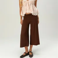 Women Fold Over Waist Gaucho Pants Low Rise Cropped Wide Leg Capri Pants Summer Foldover Culottes Yoga Pants Pajama Bottoms 6