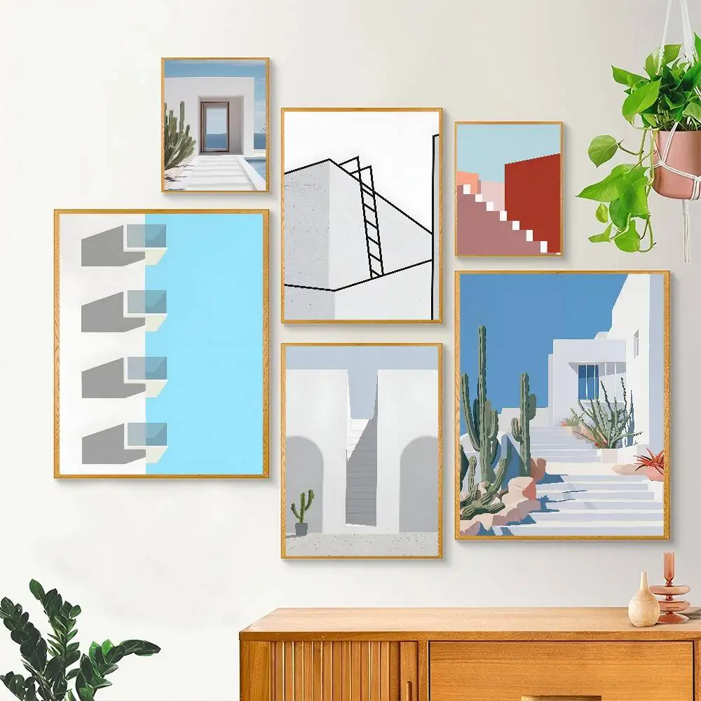Minimalist Architectural Design  Adhesive Wall Art Poster Canvas bedroom Children, study living room for Home Room Decor