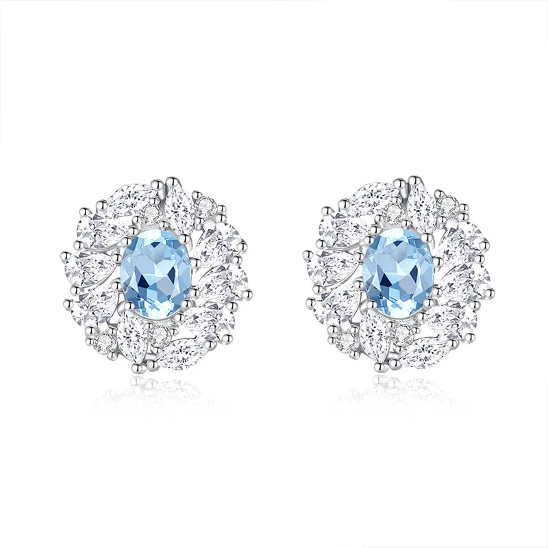 

Fashion Natural Crystal Fower S925 Pure Silver Stud Earrings for Women Girl Wedding Elegant Fashion Jewelryr