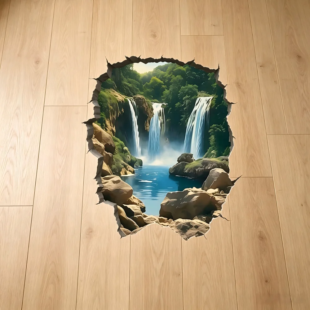 1 landscape painting floor sticker - shattered decorative design, realistic style art home decoration