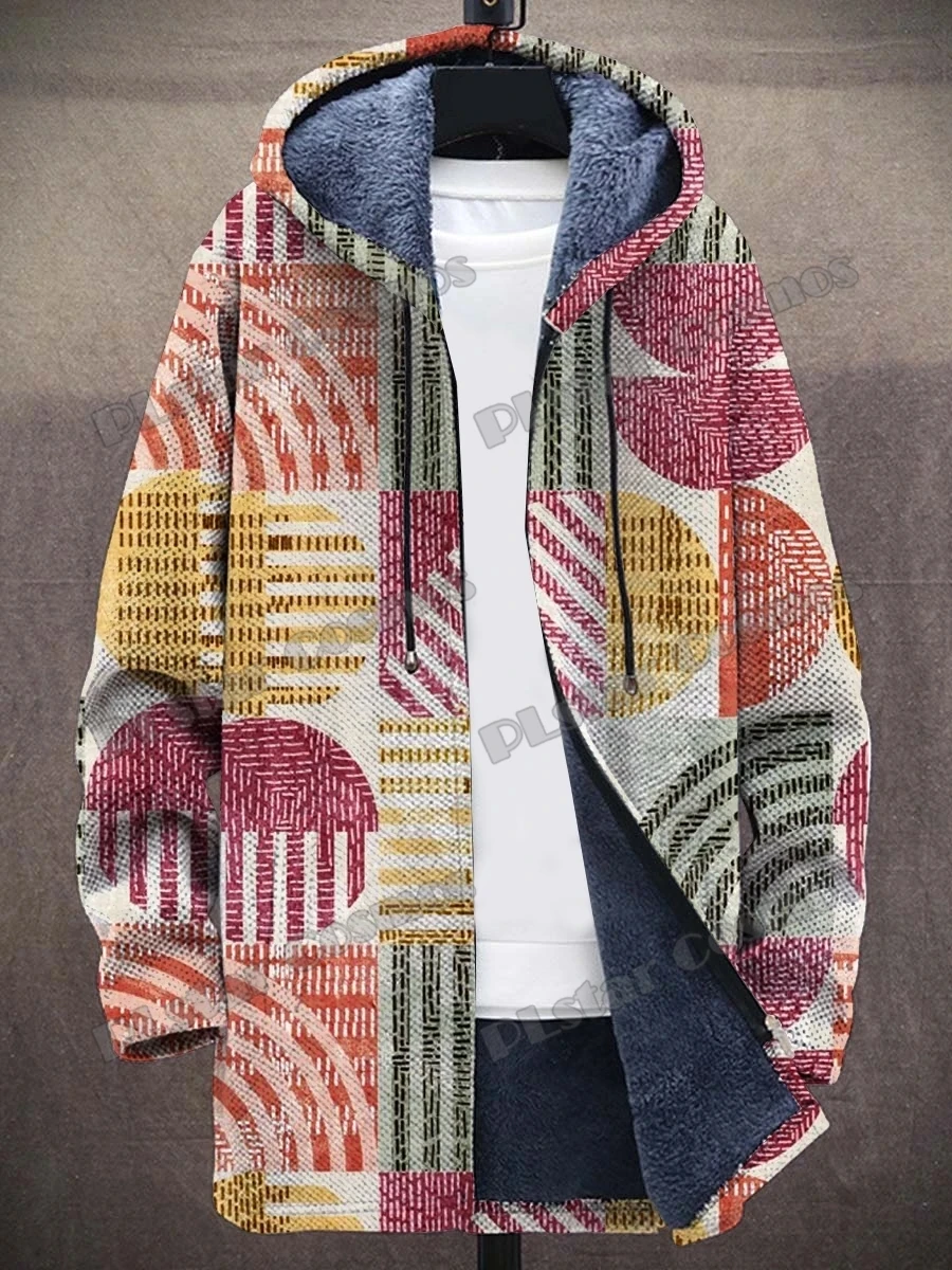 

Men's Winter Fashion Zipper Cloak Geometric Art Pattern 3D Printed Plush Thick Hoodie Neutral Casual Warm Zipper Jacket Z0356
