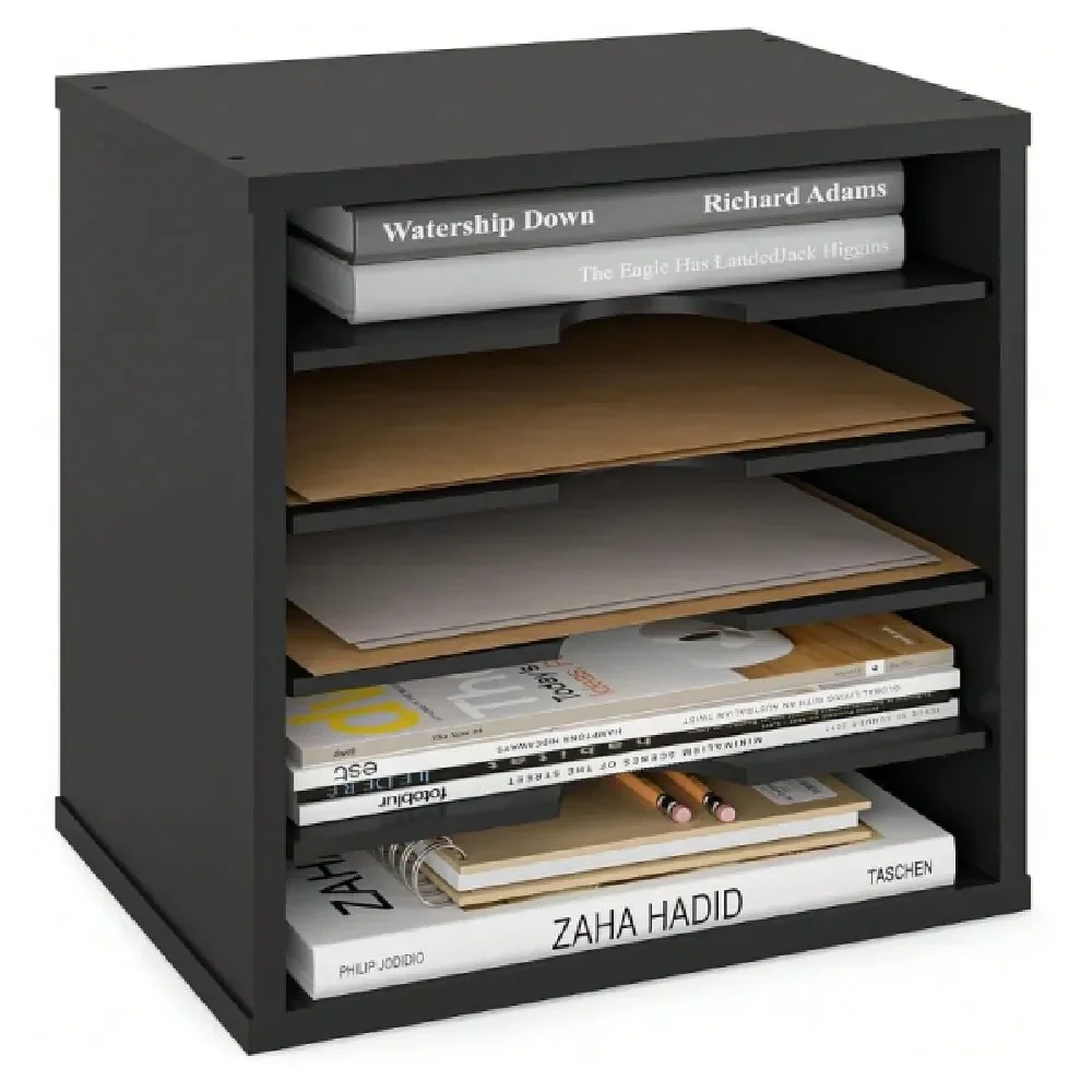 

Organizer Paper Sorter, 5 Tier Adjustable Shelves Office Desk Organizer, 13 5 8 X 9 1 4 X 12 , Black,24329379