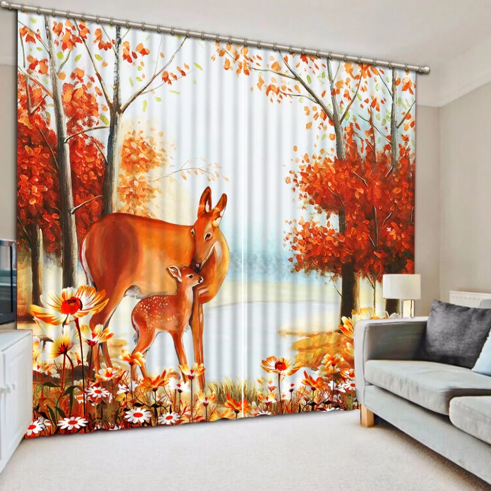 Custom any size 3d curtains Abstract oil painting tree deer bedroom blackout curtains flower window curtains