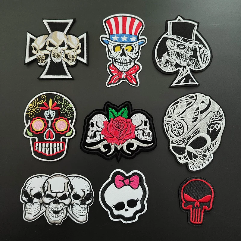 

Punk skull embroidery Patches Clothe Embroidery Applique Iron-On Decorative Handmade Clothes Jeans Badges