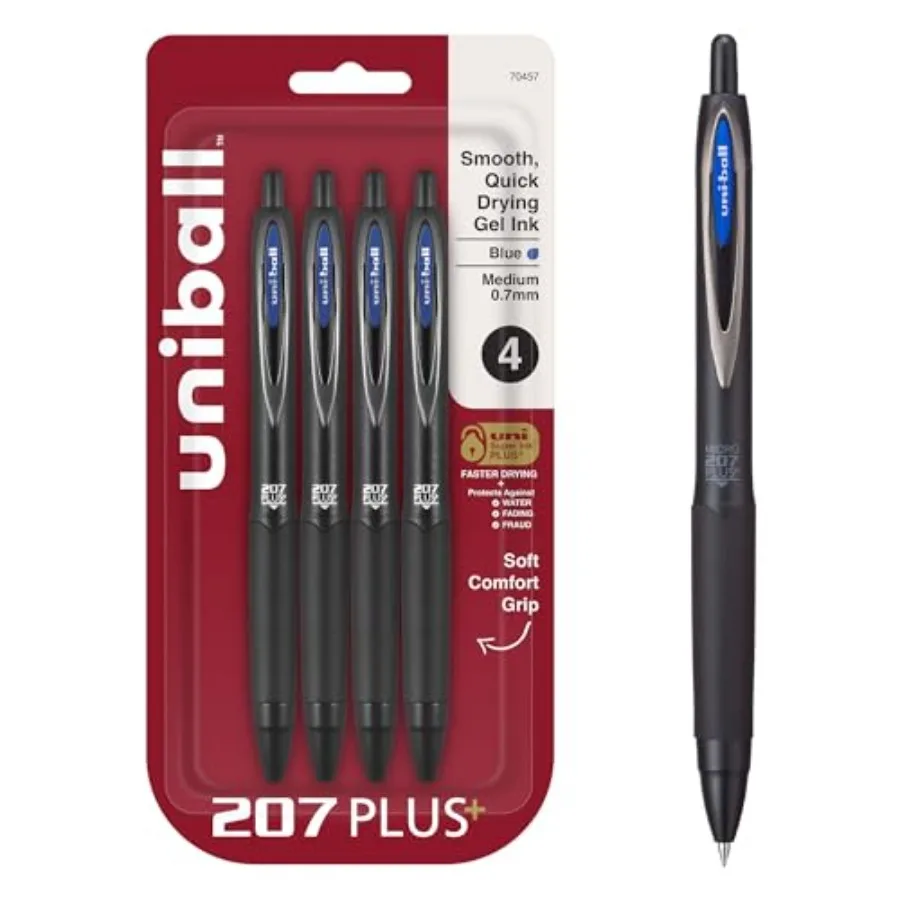 

uniball 207 PLUS+ Retractable Gel Pen, Medium Point 0.7mm,Blue, 4 Pack