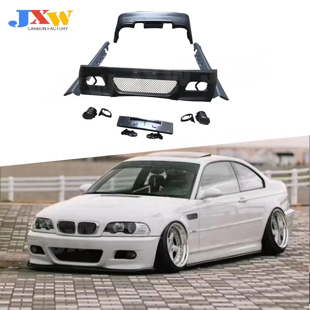 Car Body Kit PP Unpainted Front Bumper Rear bumper Side Skirts Aprons For BMW E46 M3 Style Bodykit Cover Car modify accessories