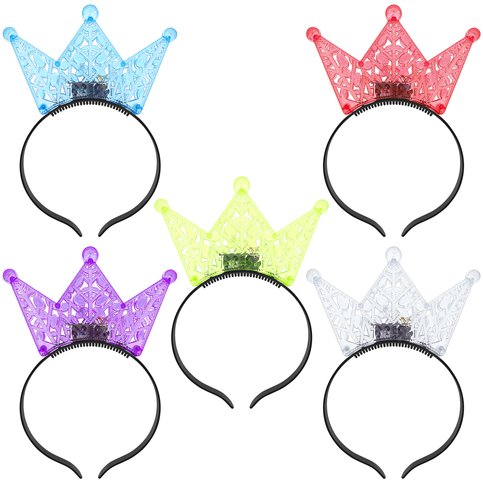 

5Pcs LED Crown Shining Luminious Headwear Flashing LED Crown Headbands Princess Crowns HairHoop Christmas holloween Party Supply