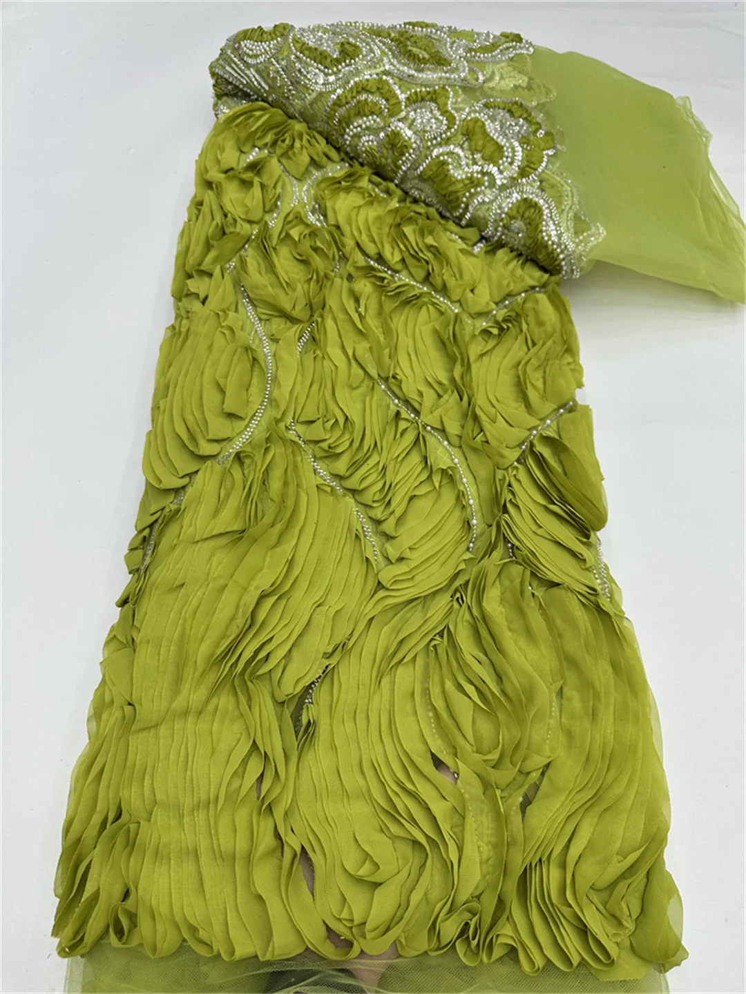 2025 African French Nigerian High End Tulle 3D Lace Fabric With Beads Sequins for Embroiderg Wedding Party Bride Sewing Dress