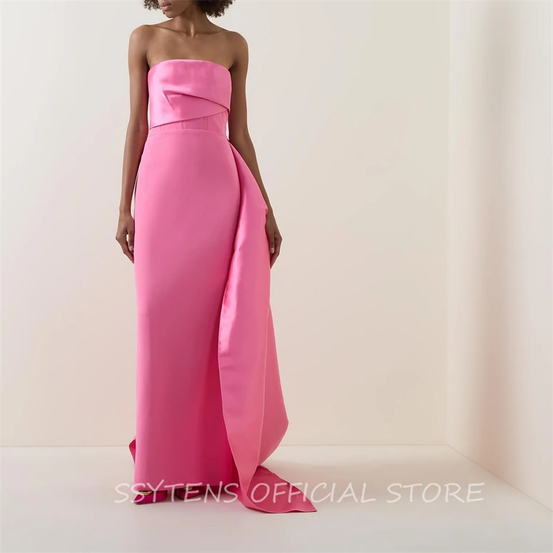 Elegant Strapless Pink Prom Dresses Customized Floor Length Formal Dress Party Gown Special Event Sleeveless Birthday Gowns