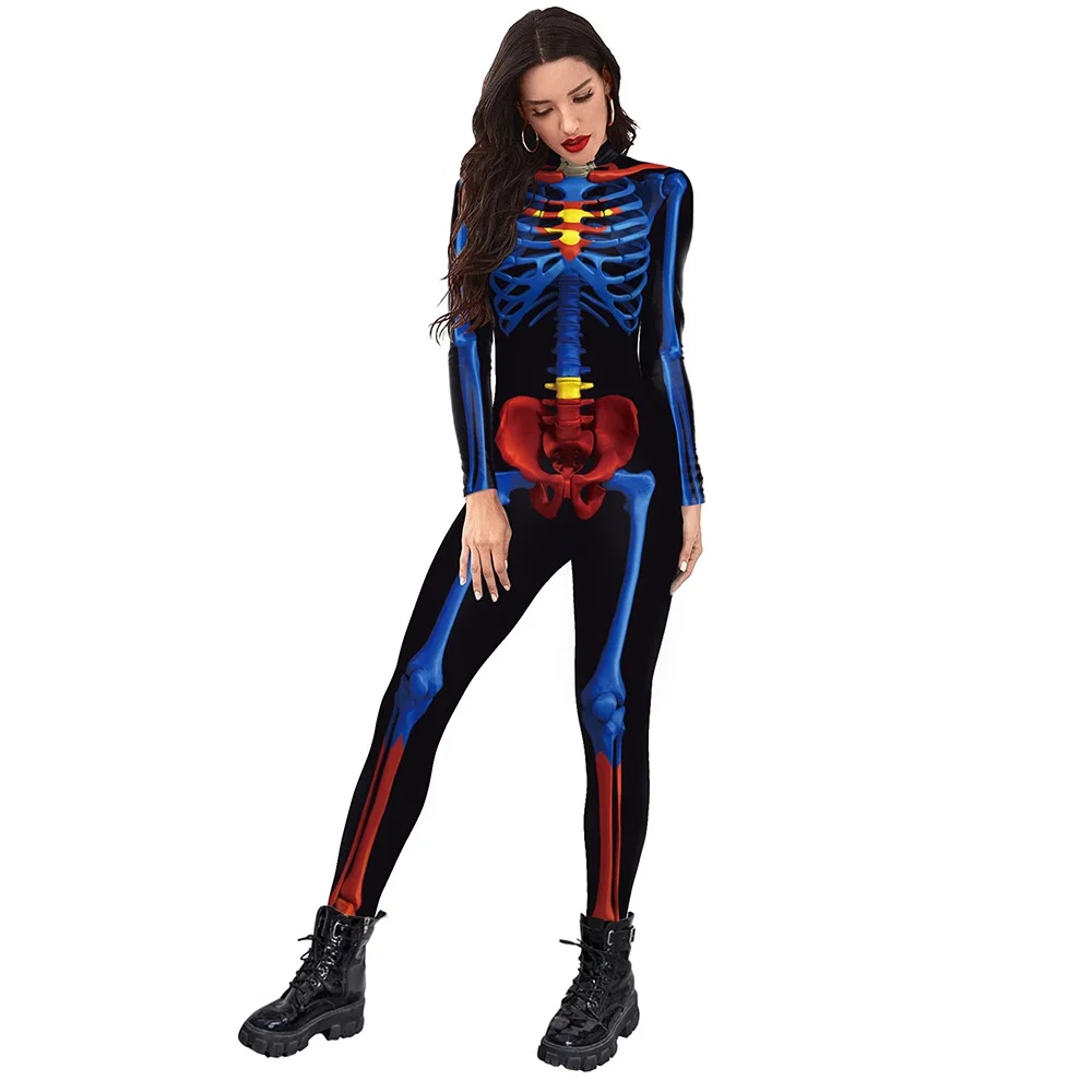 Frauen Männer menschlichen Körper Schädel 3d gedruckt Overall Skelett Halloween Cosplay Kostüm