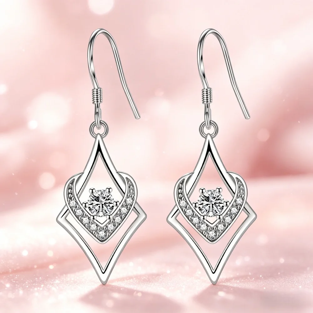 

Серьги-ромбы из стерлингового серебра 925 пробы с цирконами: простые, элегантные, модные. Идеальный подарок на день рождения, годовщину, для повседневной носки.