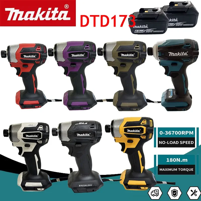 

Аккумуляторный ударный гайковерт Makita 18В LXT BL с бесщеточным двигателем, электрическая дрель для дерева/болтов/режима T, 180 Н·м, перезаряжаемый электроинструмент DTD173