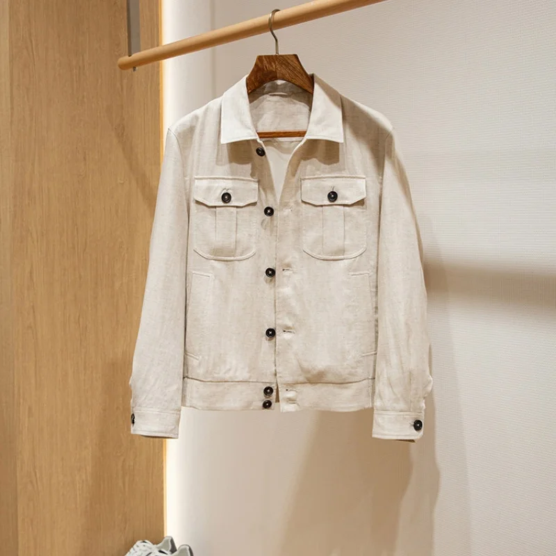 

Low key luxury high-quality linen blend spring men's thin collar casual jacket