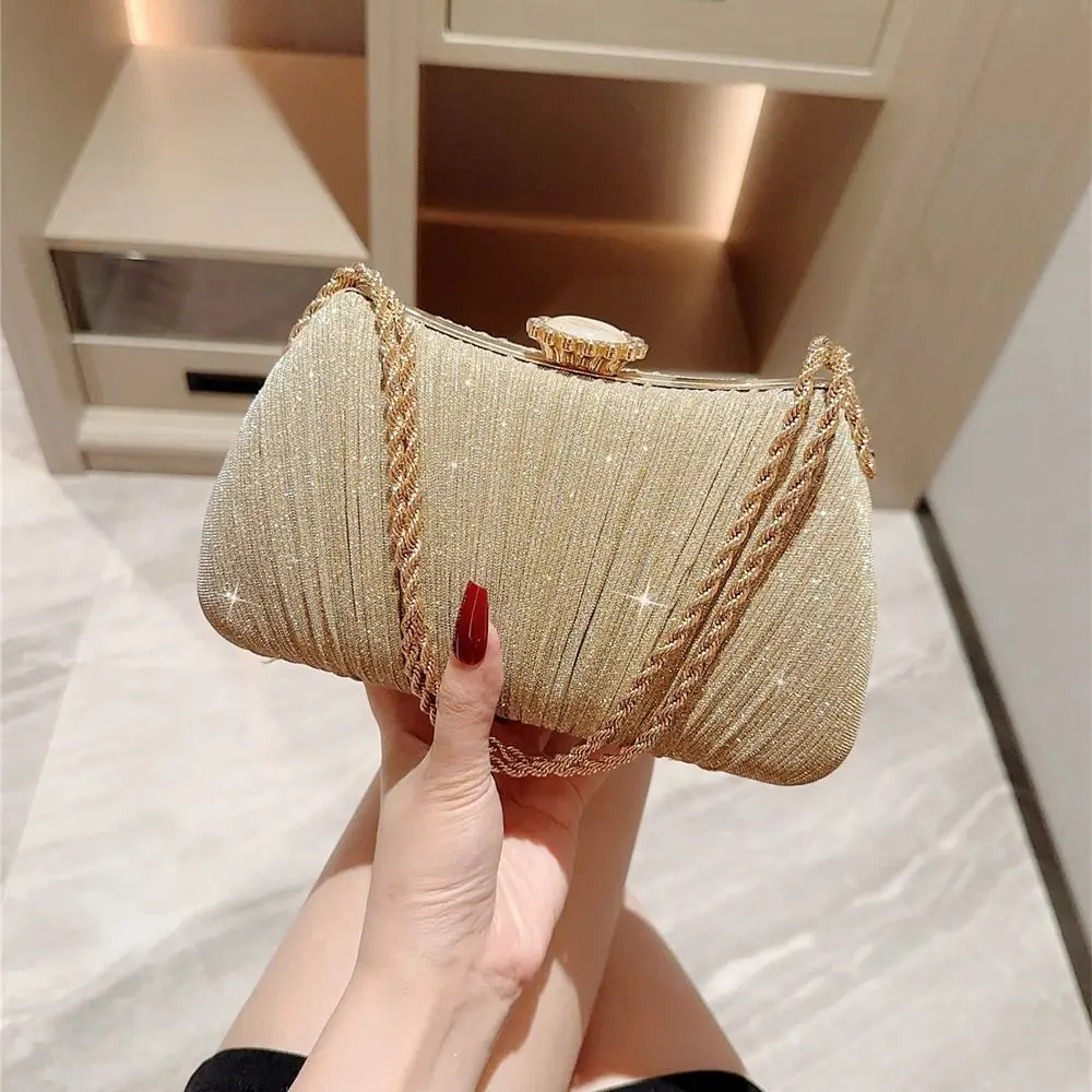 Women French Vintage Gold Evening Bag Fashion Banquet Clutch Chain Shoulder Bags Luxury Purse Female Wedding Party Handbags