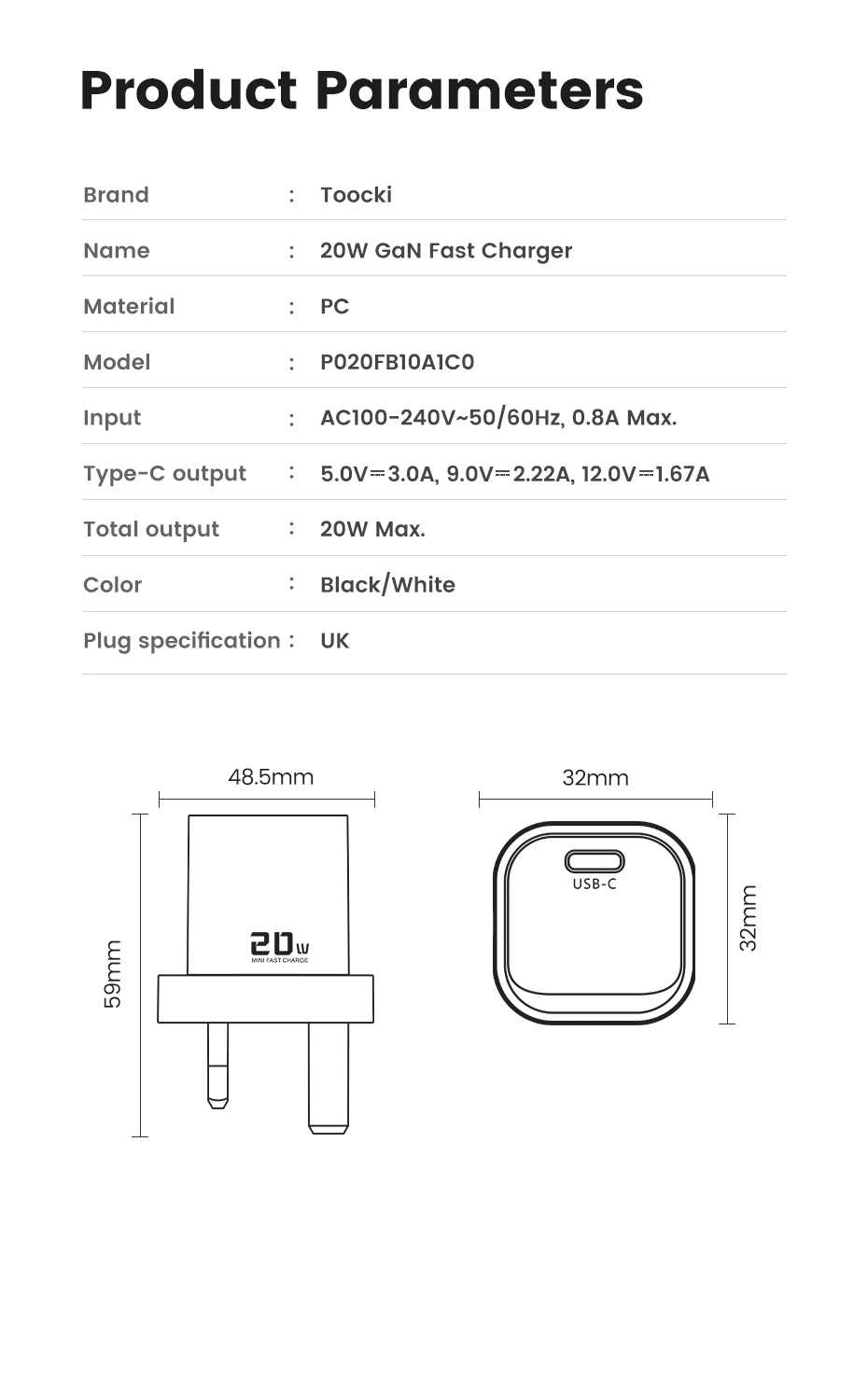 Toocki PD 20W Type C GaN Charger Fast Charging For iPhone 17 16 Pro Max Samsung Xiaomi Mini KR Plug USB-C Charger With 60W Cable