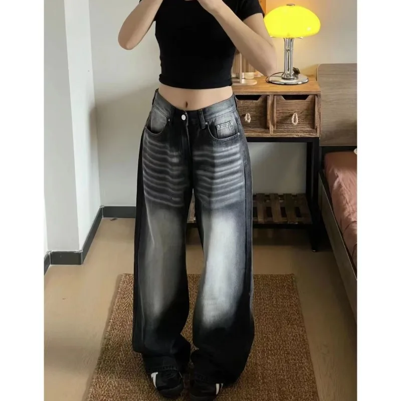 Deeptown Baggy America Woman Jeans Y2k Korean Fashion High Street Wide Leg Denim Pants Casual Vintage Autumn Thick Trousers