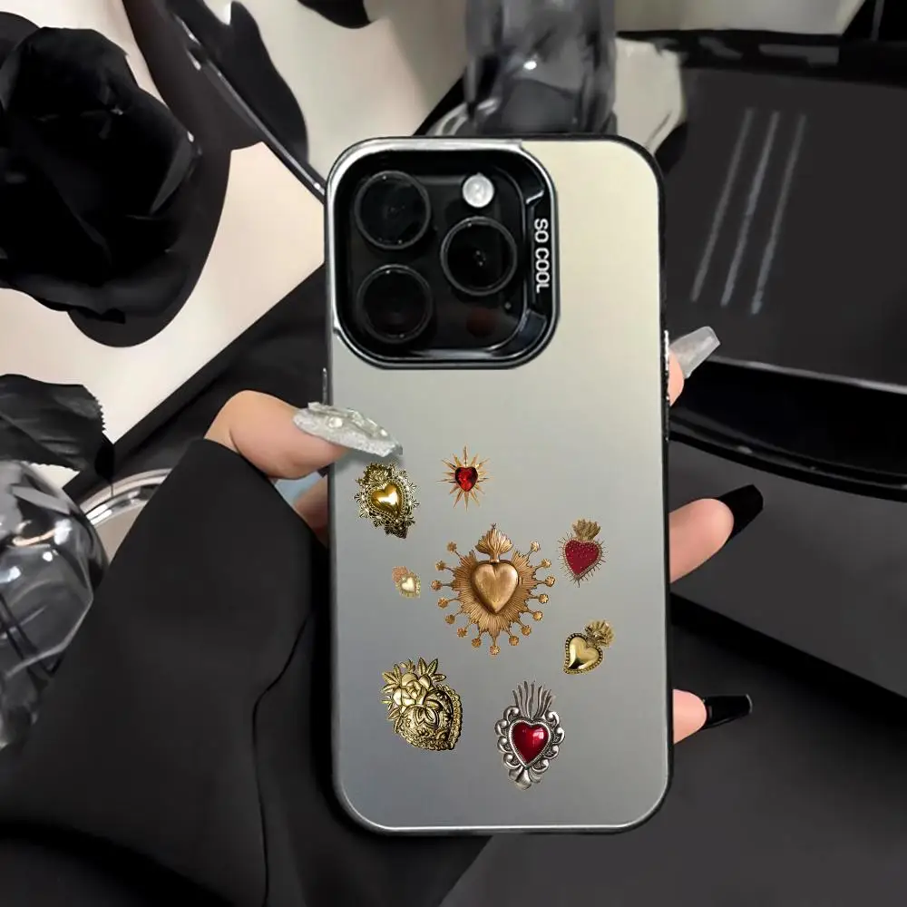 

Luxurious Heart Design Mobile Phone Case Shockproof & Anti Slip Frosted Suitable for iPhone 16 15 14 13 12 11 Pro Max Plus Mini