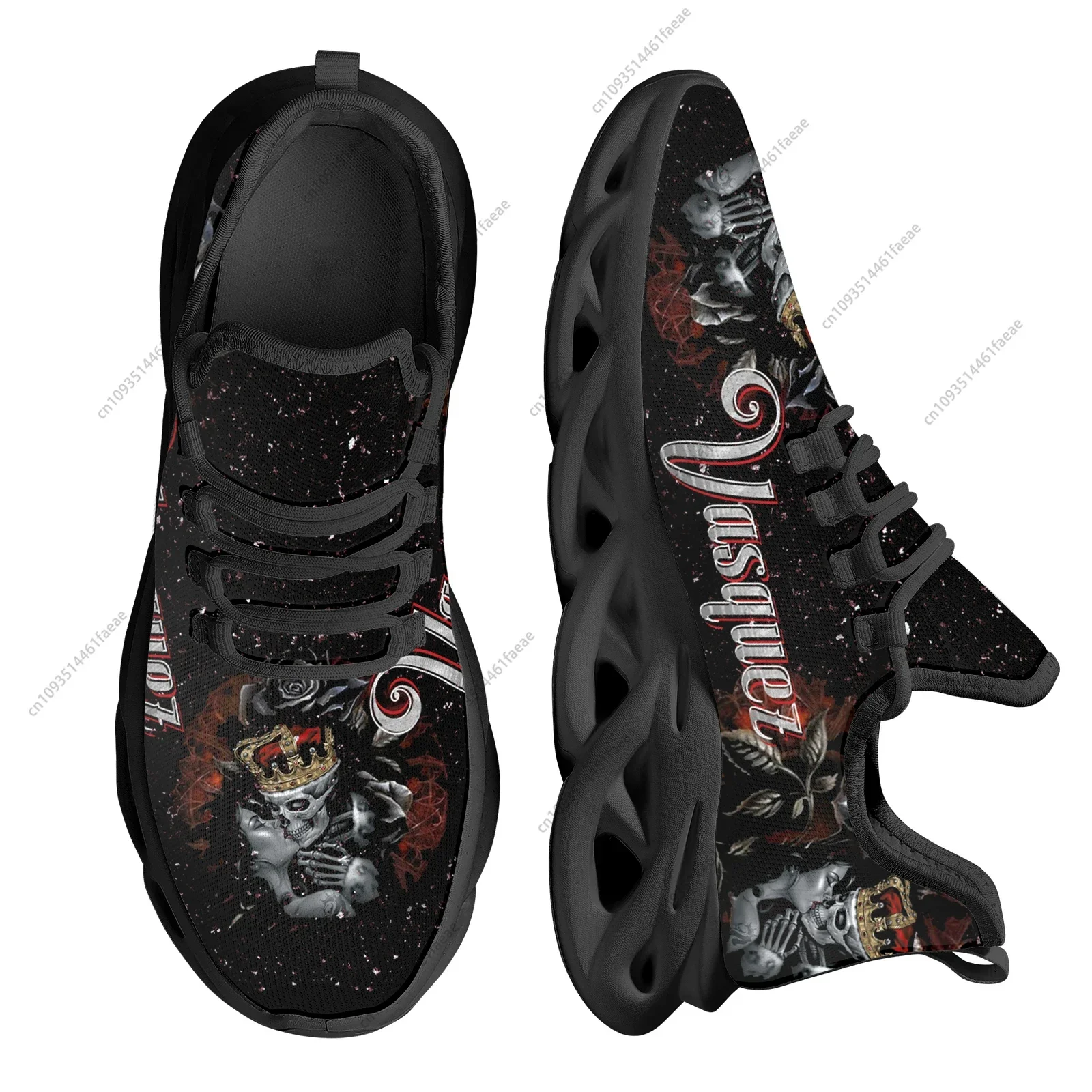 

Custom Made Spring New Mesh Running Shoes Fashion Couple Skull Kissing Print Light Walking Sneakers Couple Plus Size Footwear